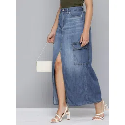 Women's Mid Rise Blue Solid Skirt-image-28
