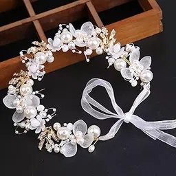 lexso Crystal Pearl Hair Flower Girl Headband Headband Decorated With Faux Pearls Beads with Super Fairy Chiffon Ribbon Tie Princess Birthday Party Headpiece Hair Accessory-picture-11