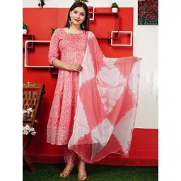 L.H HANDICRAFTS Women Bandhani Printed Regular Mirror Work Pure Cotton Kurta with Trousers & With Dupatta-picture-17