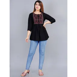 L.H HANDICRAFTS Women Tie-Up Neck Embroidered Crop Top-picture-10