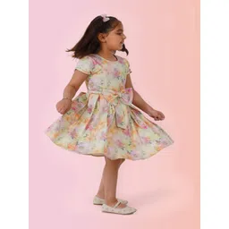 LH LUXURY FASHION Floral Printed Cashmere Satin Fit & Flare Dress-picture-48