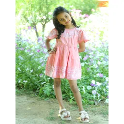 LH LUXURY FASHION Girls Floral Embroidered Cotton Fit & Flare Dress-picture-50