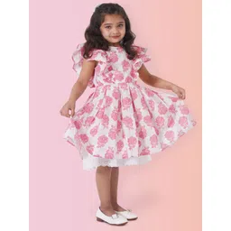 LH LUXURY FASHION Girls Floral Printed Flutter Sleeve Cotton Fit & Flare Dress-picture-54