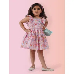 LH LUXURY FASHION Girls Floral Printed Smocked Flutter Sleeve Cotton Fit & Flare Dress-picture-23