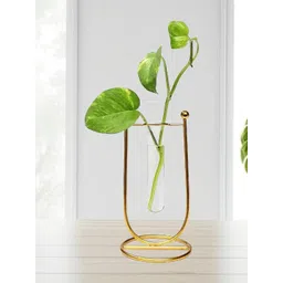 LHC Transparent & Yellow Round Glass & Metal Flower Vase-picture-41