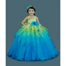 Li&Li BOUTIQUE Sleeveless Ombre Effect Flower Applique Gown - Parrot Green & Light Sky Blue-picture-10