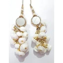 Libas Fashion Latkan Handmade Women Hanging Tassels Lehanga Bridal Traditional Blouse Cotton Pompom (White)-picture-13