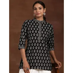 Libas Black Cotton Printed A Line Short Kurti-picture-32