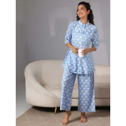 Libas Blue Cotton Printed Shirt & Pyjama Set-picture-20