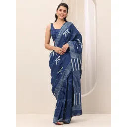 Libas Blue Floral Print Saree With Unstitched Blouse-picture-42