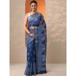 Libas Blue Regular Fit Printed Saree With Unstitched Blouse-picture-10