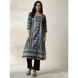 Libas Blue Straight Fit Printed Kurtas-image-11