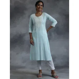 Libas Blue Viscose Rayon Regular Fit Floral Kurtas-picture-23