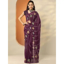 Libas Burgundy Floral Print Saree With Unstitched Blouse-picture-38