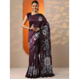 Libas Burgundy Regular Fit Floral Print Saree With Unstitched Blouse-picture-22