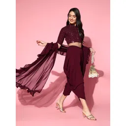 Libas Burgundy Solid Saree with Embellished Blouse-picture-32