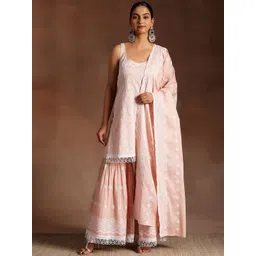 Libas Ethnic Motifs Embroidered Sequinned Pure Cotton Kurta with Sharara & Dupatta-picture-29