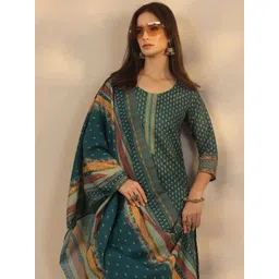 Libas Ethnic Motifs Printed Round Neck Straight Kurta with Trousers & With Dupatta-image-38