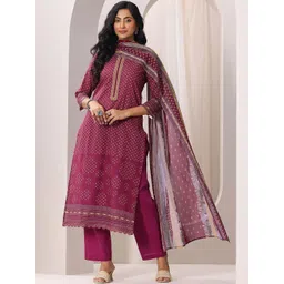 Libas Ethnic Motifs Printed Straight Thread Work Kurta With Trousers & Dupatta-image-32