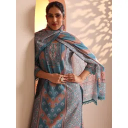 Libas Ethnic Motifs Printed Thread Work Straight Kurta With Trousers & Dupatta-image-40