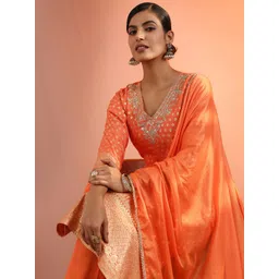 Libas Ethnic Motifs Printed V-Neck Straight Kurta With Trousers & Dupatta-picture-29