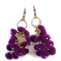 Libas Fashion Latkan Handmade Women Hanging Tassels Lehanga Bridal Traditional Blouse Cotton Pompom (Purple)-picture-10