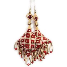 Libas Fashion Women Hand Made Tassels Lehanga Latkan Hand Work New Fancy Designer Tassel Fabric Silk 2 PC (Red & Golden)-picture-27
