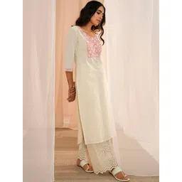 Libas Floral Embroidered Yoke Design Round Neck Cotton Straight Kurta-picture-18