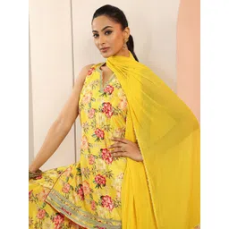 Libas Floral Printed Embellished Notch Neck Straight Kurti With Palazzos & Dupatta-image-21