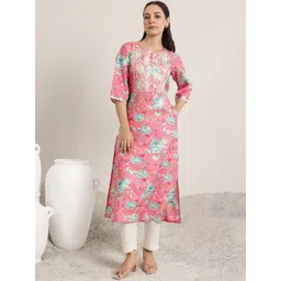 Libas Floral Printed Embroidered Notch Neck Kurta-image-12