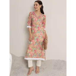 Libas Floral Printed Embroidered V-Neck Kurta-image-43