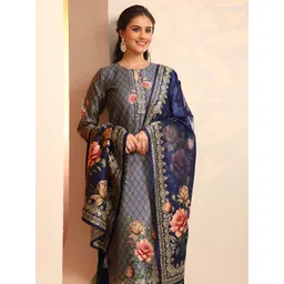 Libas Floral Printed Keyhole Neck Thread Work Kurta With Palazzos & Dupatta-picture-29