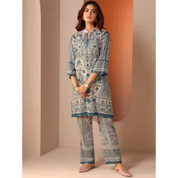 Libas Floral Printed Mandarin Collar Neck Tunic With Trousers Co-Ords-picture-14