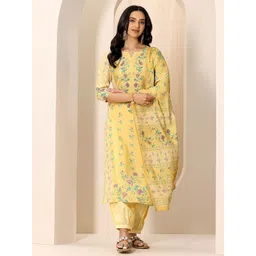 Libas Floral Printed Notch Neck Kurta With Salwar And Dupatta-image-0