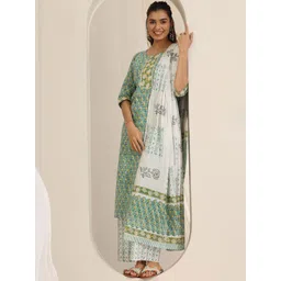 Libas Floral Printed Notch-Neck Straight Kurta With Palazzos And Dupatta-image-4