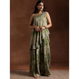 Libas Floral Printed One Shoulder Sleeveless Tunic & Palazzo With Slip-image-34