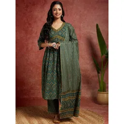 Libas Floral Printed Pure Cotton Kurta With Trousers & Dupatta-picture-42