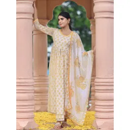 Libas Floral Printed Round Neck A-Line Kurta with Palazzos & Dupatta-picture-28