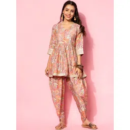 Libas Floral Printed Sequined Kurta with Dhoti Pants-picture-33