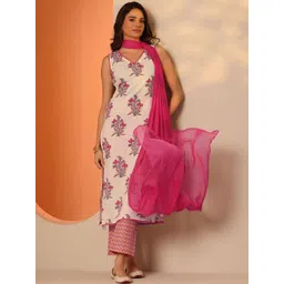 Libas Floral Printed Straight Kurta With Trousers & Dupatta-image-49