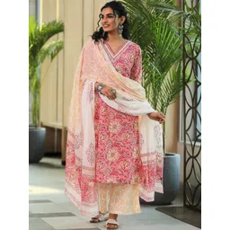 Libas Floral Printed Straight Thread Work Kurta With Palazzos & Dupatta-picture-25