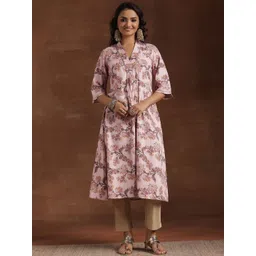 Libas Floral Printed V Neck Cotton A Line Kurta-image-42