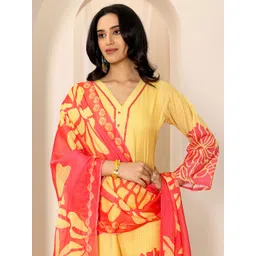 Libas Floral Printed V-Neck Kurta With Trousers And Dupatta-picture-34