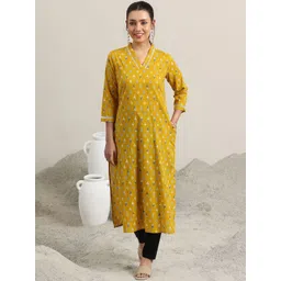 Libas Floral Printed V-Neck Pure Cotton Straight Kurta-image-25