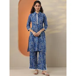 Libas Floral Printed V-Neck Pure Cotton Tunic With Trousers-picture-21