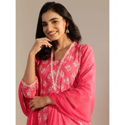 Libas Floral Printed V-Neck Sequinned Empire Anarkali Kurta With Trouser & Dupatta-picture-26