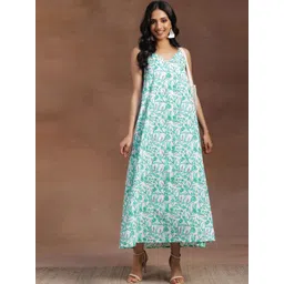 Libas Floral Printed V-Neck Sleeveless Cotton Maxi Dress-image-28