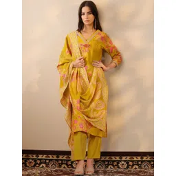 Libas Floral Printed V-Neck Straight Kurta With Trousers & Dupatta-image-27