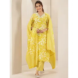 Libas Floral Printed V Neck Thread Work Straight Kurta With Trousers & Dupatta-picture-35