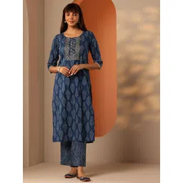 Libas Floral Printed Zari Straight Kurta With Trousers-picture-28